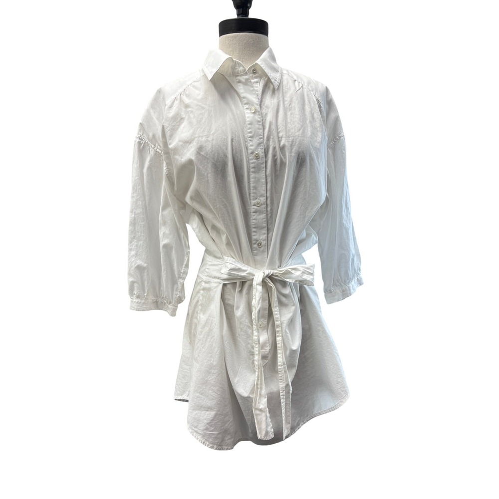 Vince Shirt Dress Women Large White Excellent Tie Waist Cotton‎ 3/4 Sleeve